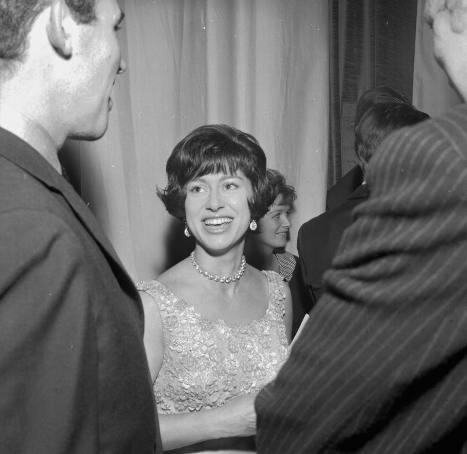 Princess Margaret talking to actors at the Royal Court Theatre in 1964 (Getty Images)