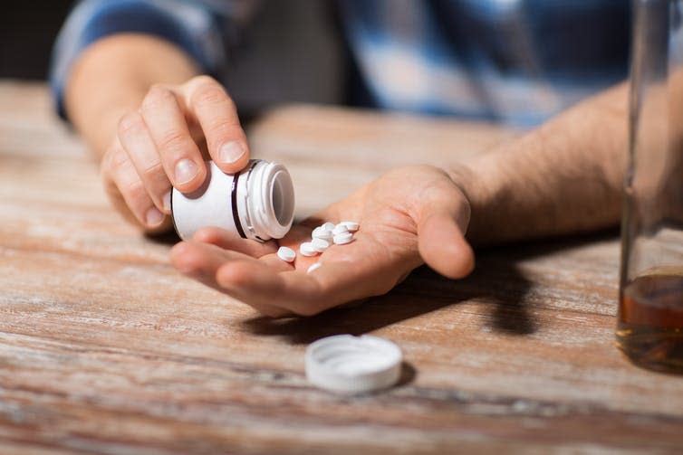 <span class="caption">Many antidepressants prescribed to bipolar patients have been shown to be less effective than lithium.</span> <span class="attribution"><a class="link " href="https://www.shutterstock.com/image-photo/depression-drug-abuse-addiction-people-concept-1097358293?src=9CuPCjgjGW37aepkXdK9ew-1-64&studio=1" rel="nofollow noopener" target="_blank" data-ylk="slk:Shutterstock;elm:context_link;itc:0;sec:content-canvas">Shutterstock</a></span>