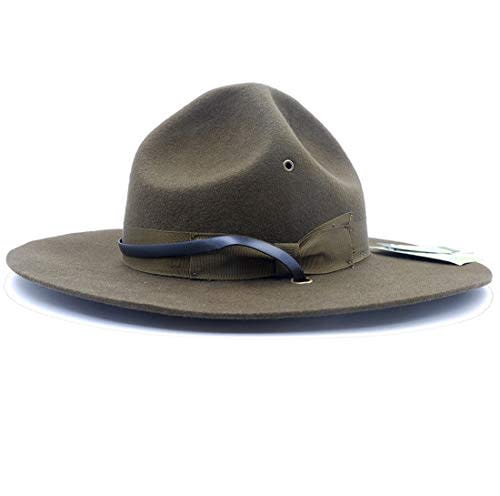 TingTingo Military Campaign Hat Drill Sergeant Instructor Mountie Ranger Hat 100% Wool Olive