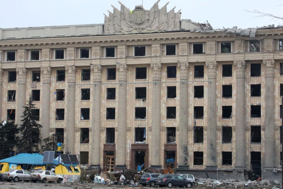 Kharkiv Regional State Administration building damaged by Russian shelling in Ukraine