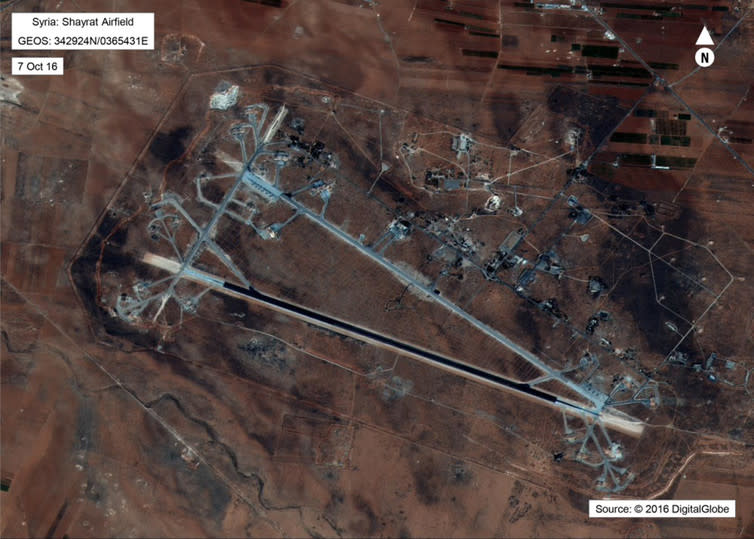 <span class="caption">The al-Shayrat Airfield near Homs, site of the US bombing.</span> <span class="attribution"><span class="source">EPA/US Department of Defense</span></span>