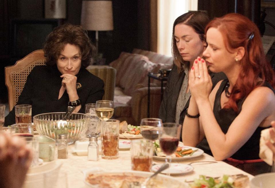 This image released by The Weinstein Company shows, from left, Meryl Streep, Julianne Nicholson and Juliette Lewis in a scene from "August: Osage County." (AP Photo/The Weinstein Company, Claire Folger)
