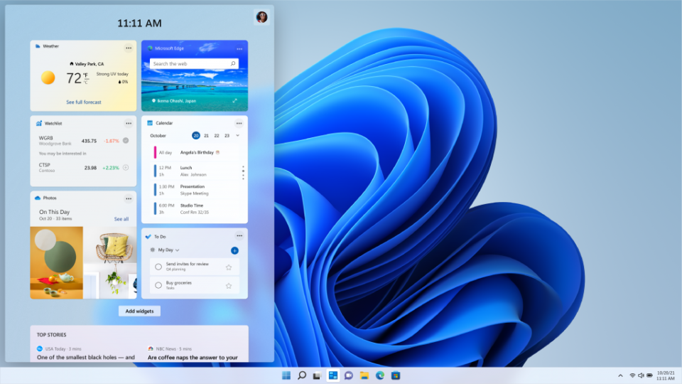 Windows 11 gets a whole new look with softer edges and more transparencies throughout the operating system. (Image: Microsoft)