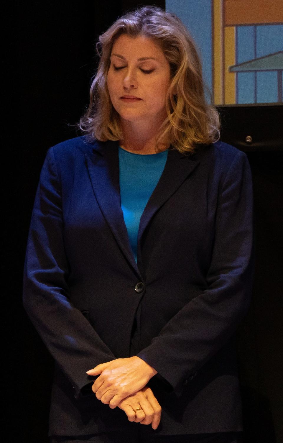 Penny Mordaunt reacts as the election results are announced for the Portsmouth North constituency