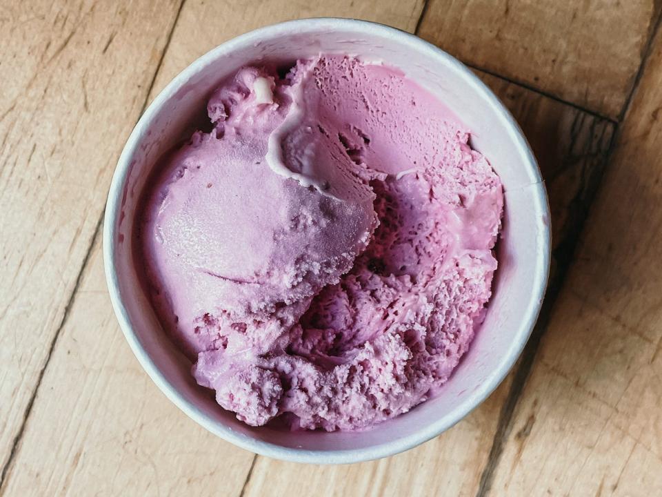 scoop of very berry ice cream from baskin robbins