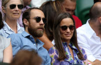 <p>Pippa watched her fourth match of the season, wearing the same Beautiful Soul London floral dress that Kimberley Walsh wore a few days prior at Wimbledon. <i>[Photo: Rex]</i></p>