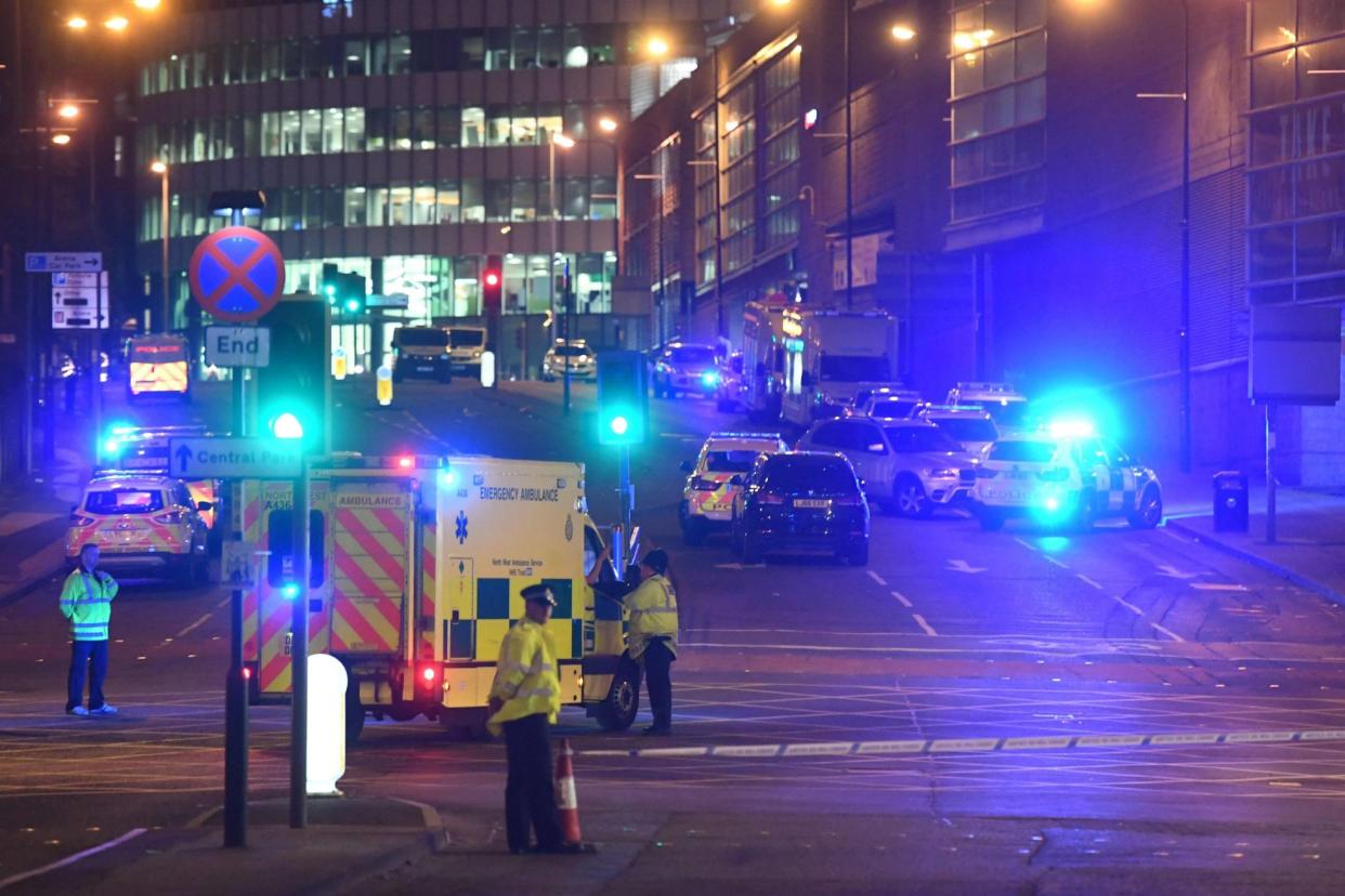 Emergency response vehicles at the scene of the Manchester Arena attack in 2017: AFP/Getty Images