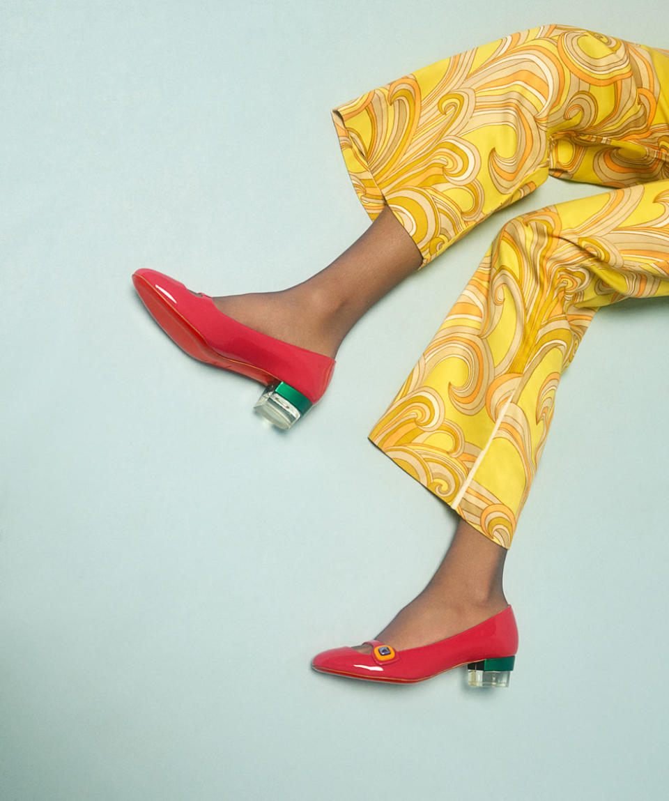 A model wears Bibababy shoes from Christian Louboutin