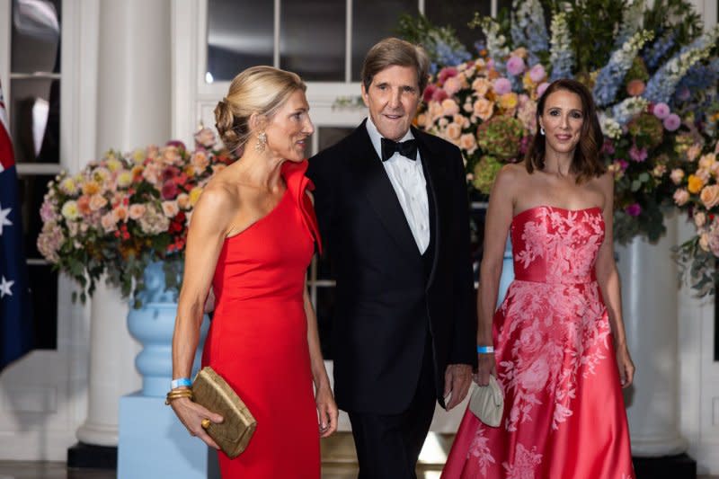 John Kerry, U.S. special presidential envoy for climate, and his daughters Dr. Vanessa Kerry (L) and Alexandra Kerry arrive for the state dinner in honor of Australian Prime Minister Anthony Albanese at the White House in Washington, D.C., on Wednesday. Photo by Tierney Cross/UPI
