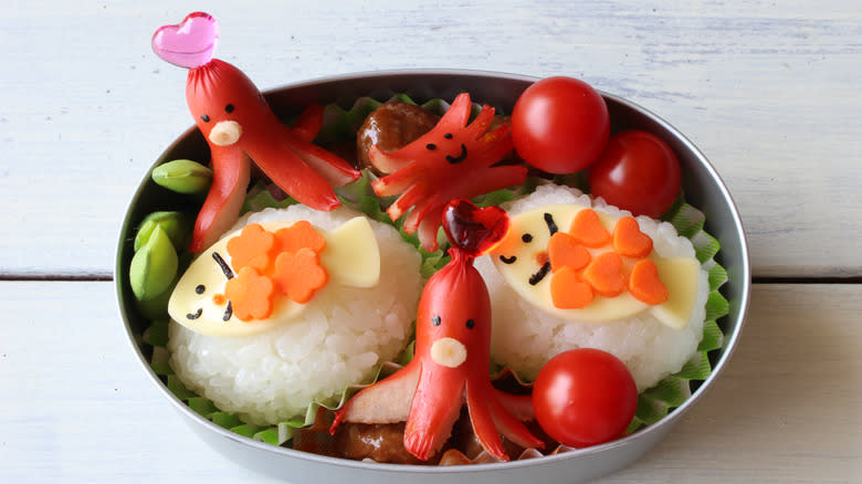 Hot dog octopi in bento box