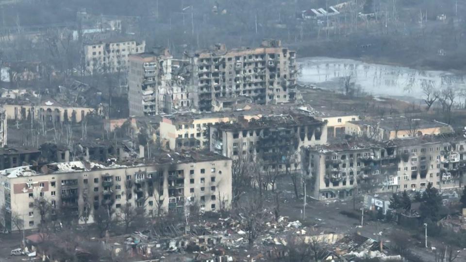 Destroyed buildings in Bakhmut Ukraine