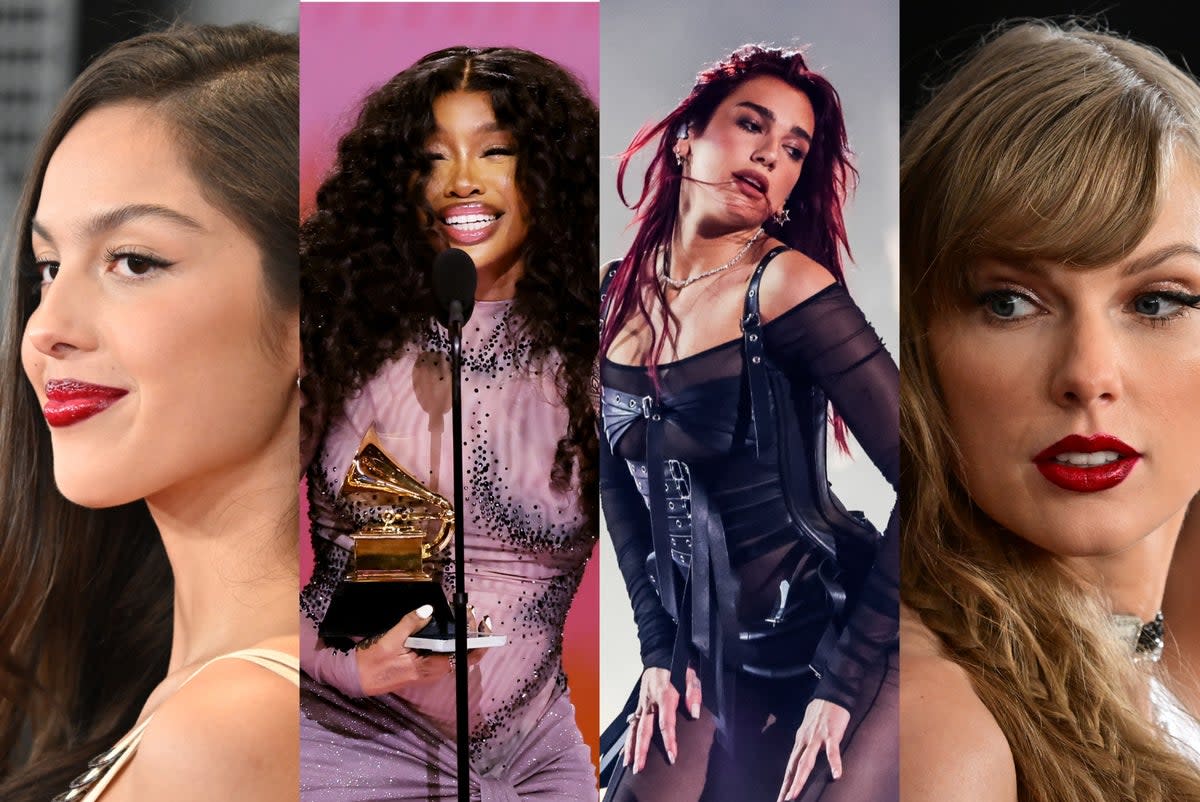 Sister act: (from left) Olivia Rodrigo, SZA, Dua Lipa and Taylor Swift at the Grammy Awards (Getty)