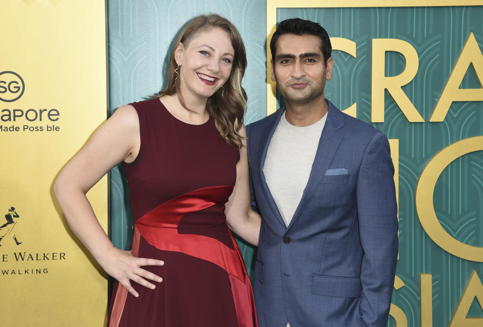Emily V. Gordon, left, and Kumail Nanjiani arrive at the premiere of "Crazy Rich Asians" at the TCL Chinese Theatre on Tuesday, Aug. 7, 2018, in Los Angeles. (Photo by Richard Shotwell/Invision/AP)