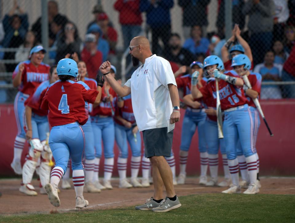 Monterey's Ali Vaquera runs to home plate after hitting a home run against Coronado in a District 4-5A softball game, Thursday, March 28, 2024, Rosenow Field.
