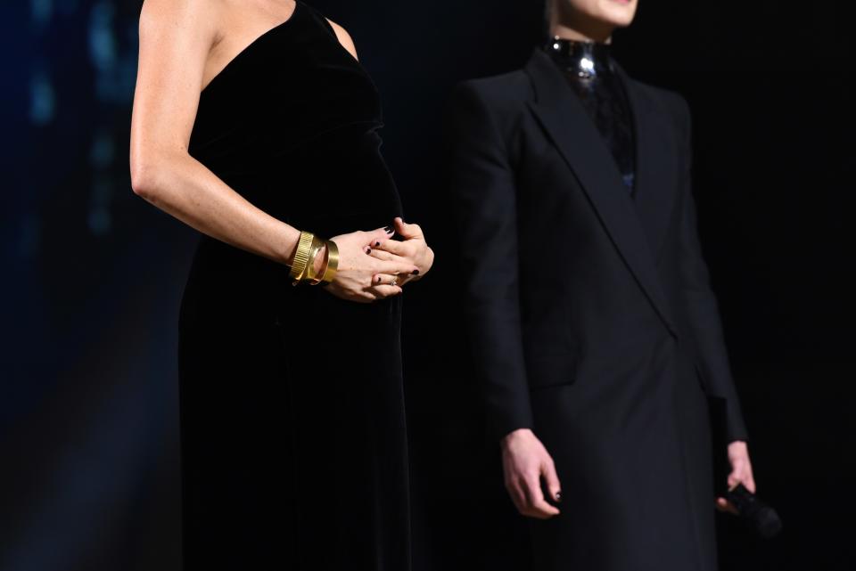 LONDON, ENGLAND - DECEMBER 10:  Meghan, Duchess of Sussex and Rosamund Pike on stage during The Fashion Awards 2018 In Partnership With Swarovski at Royal Albert Hall on December 10, 2018 in London, England.  (Photo by Joe Maher/BFC/Getty Images)