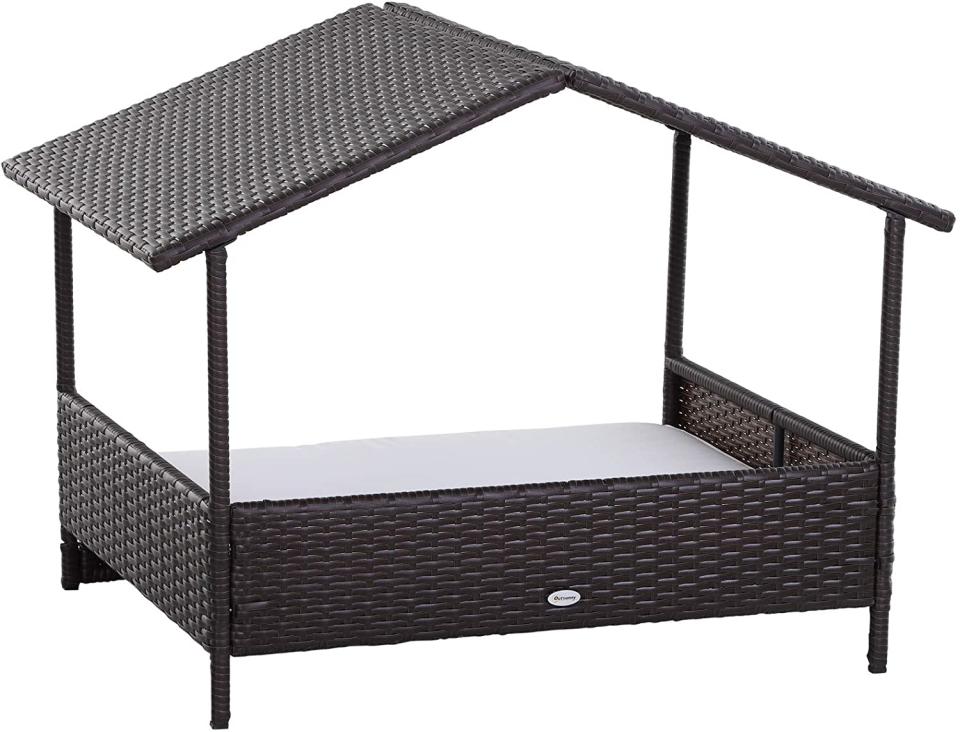 pawhut wicker dog house raised rattan bed