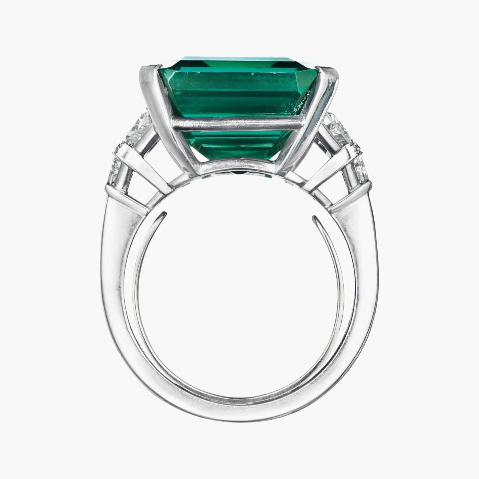 The Rockefeller Emerald was set into a ring by American jeweller Raymond Yard - Credit: Christie's