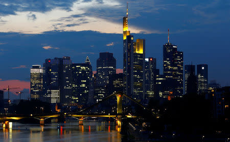 FILE PHOTO: The skyline of the banking district in Frankfurt, Germany, September 18, 2014. REUTERS/Kai Pfaffenbach/File Photo