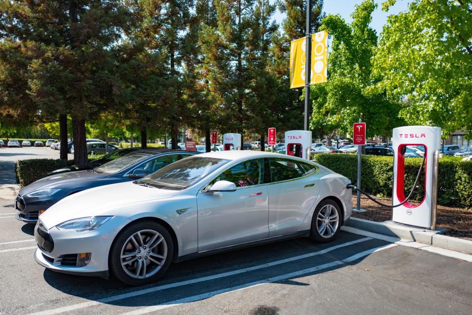 Teslas being charged in California