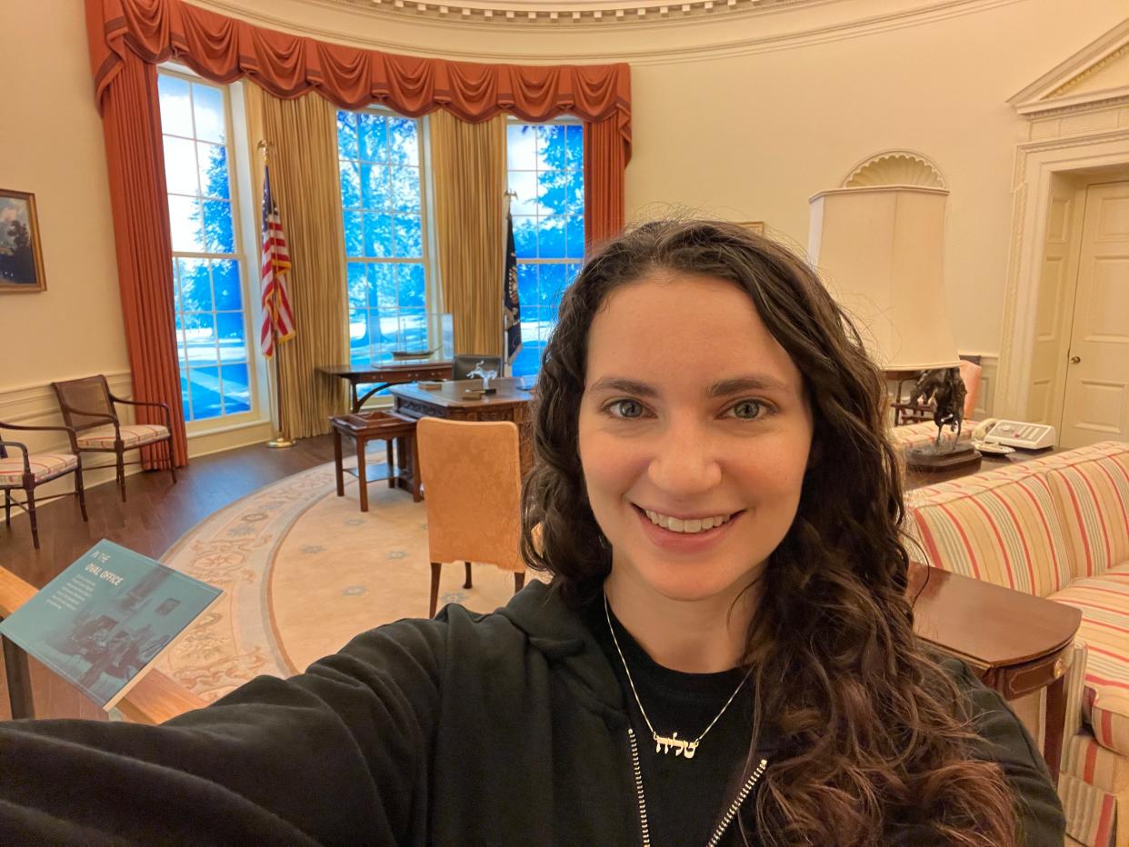 Talia Lakritz inside a replica of the Oval Office at the Jimmy Carter Presidential Library and Museum.