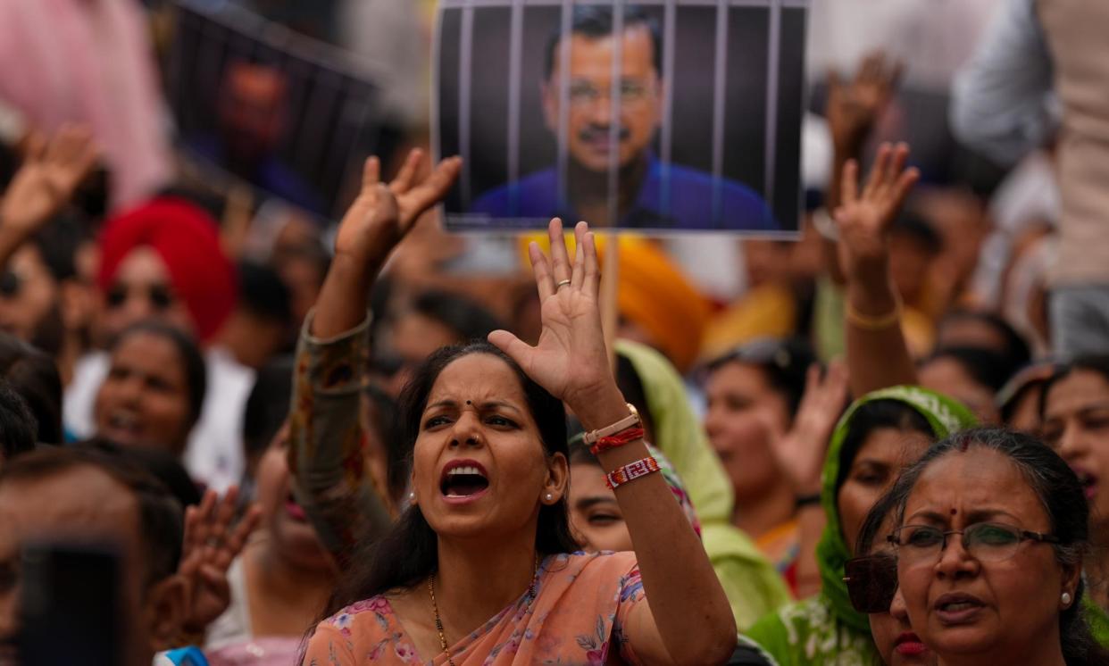 <span>The detention of Delhi’s chief minister, Arvind Kejriwal, has prompted protests.</span><span>Photograph: Anadolu/Getty Images</span>