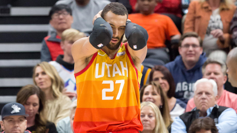 Utah Jazz star Rudy Gobert was livid after being ejected from Monday's game against the Toronto Raptors. (Russell Isabella-USA TODAY Sports)