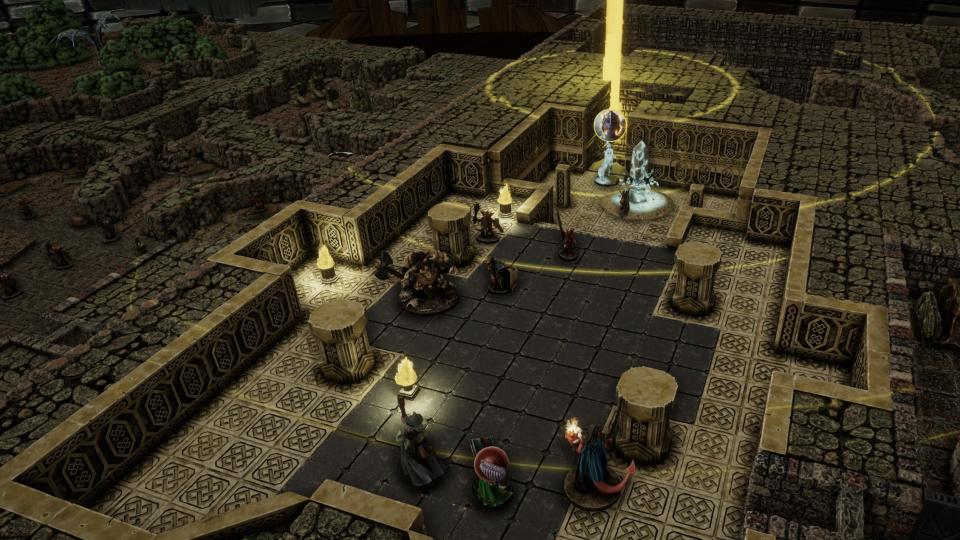 A party of adventurers exploring a dungeon in Mirrorscape.