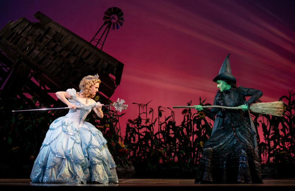 Glinda, played by Jennafer Newberry, and Elphaba, played by Lissa Deguzman, square off on the national tour of "Wicked." The musical will be at the Wharton Center May 10-28.