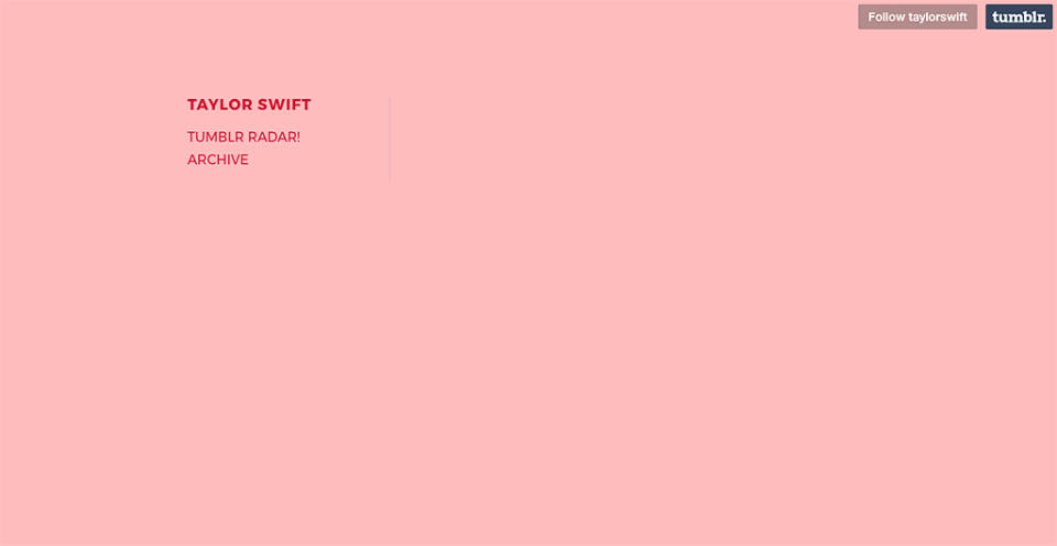 Taylor Swift’s Tumblr has been wiped. (Photo: Taylor Swift)