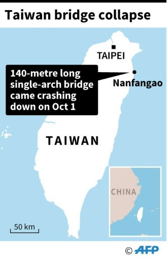 Map locating the area where a bridge collapsed in Taiwan on Tuesday