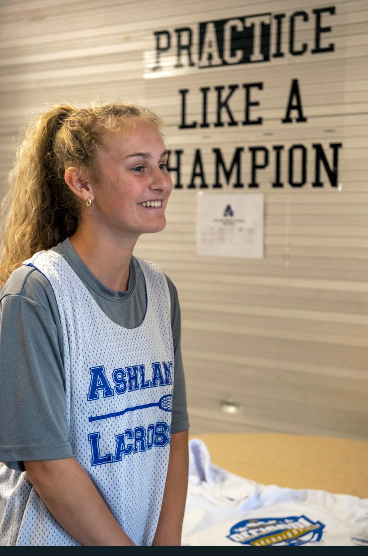 Ashland High School lacrosse midfielder senior Anna Magennis before practice, May 7, 2024.