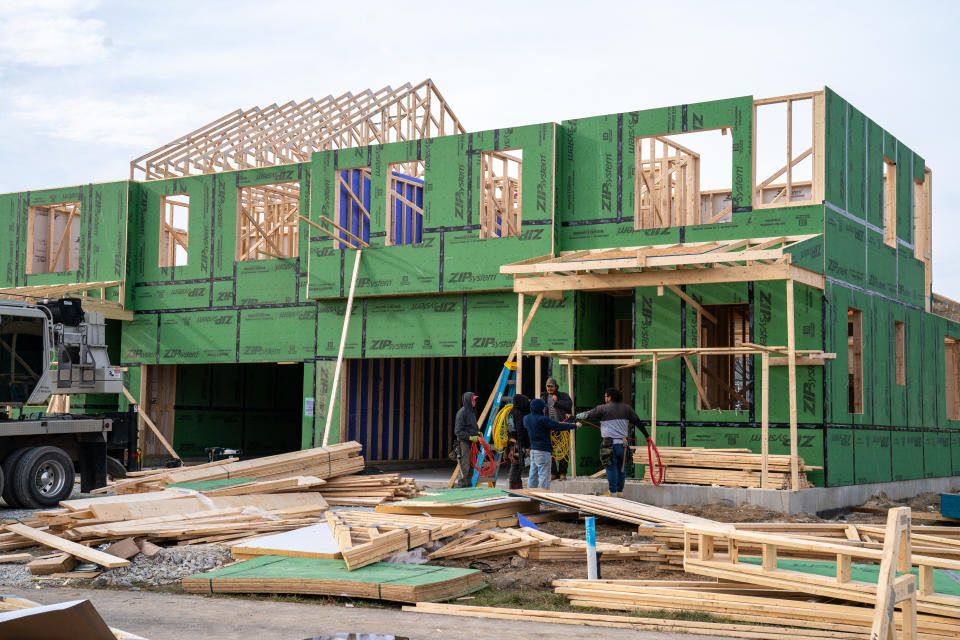 SHELBURNE, VERMONT - NOVEMBER 17: A two-family house is under construction November 17, 2023 in Shelburne, Vermont. There is an extreme housing shortage and for skilled builders throughout the state of Vermont.  (Photo by Robert Nickelsberg/Getty Images)