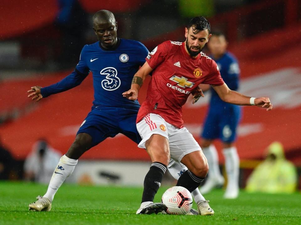 Bruno Fernandes and N’golo Kante (POOL/AFP via Getty Images)