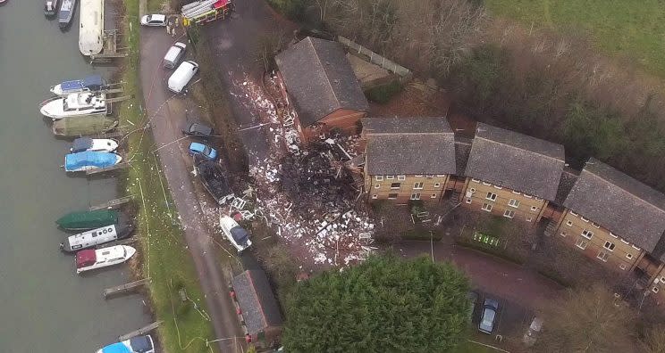 An overhead photograph shows the destruction left by the blast (SWNS)