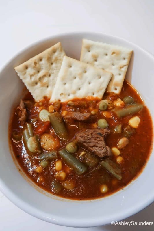 <p>With Ashley and Co</p><p>A flavorful and hearty beef stew cooked in the slow cooker for 4 hours. It is loaded with assorted vegetables and quite saucy. A family recipe passed from Grandma to her Granddaughter! <strong>Get the Recipe:<a href="https://www.withashleyandco.com/2020/01/slow-cooker-beef-and-vegetable-stew/" rel="nofollow noopener" target="_blank" data-ylk="slk:Slow Cooker Beef Stew;elm:context_link;itc:0;sec:content-canvas" class="link rapid-noclick-resp"> Slow Cooker Beef Stew</a></strong></p>