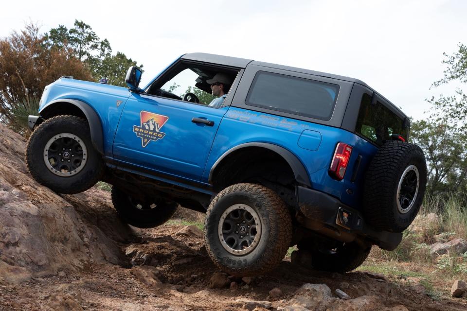 Ford Motor Co. offers the Bronco Off-Roadeo adventure to new Bronco owners for free and now, for the first time, non-Bronco owners who want to climb rocks and scale obstacles. These images were taken at Grey Wolf Ranch in Horseshoe Bay, Texas.