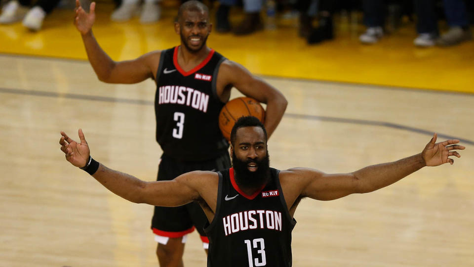 James Harden and Chris Paul. (Photo by Lachlan Cunningham/Getty Images)