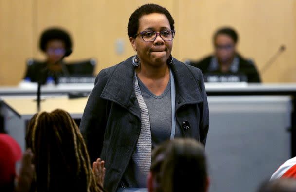 PHOTO: 'We don't blame you all, but we want to hear what's going on because these are our babies,' said Patrice Strickland, during the public portion of a Hazelwood School Board meeting on Oct. 18, 2022, in Florissant, Mo. (Laurie Skrivan/St. Louis Post-Dispatch via AP)