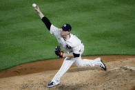 New York Yankees relief pitcher Nick Nelson throws in the fifth inning of a baseball game against the Boston Red Sox, Saturday, Aug. 1, 2020, in New York. (AP Photo/John Minchillo)