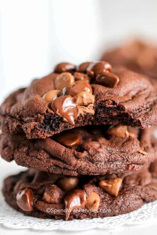 <p>Spend With Pennies</p><p>These are filled with so much chocolate goodness, don't forget a tall glass of milk.</p><p><strong>Get the recipe: <a href="https://www.spendwithpennies.com/triple-chocolate-cookies/" rel="nofollow noopener" target="_blank" data-ylk="slk:Easy Triple Chocolate Cookies;elm:context_link;itc:0;sec:content-canvas" class="link ">Easy Triple Chocolate Cookies</a></strong></p>