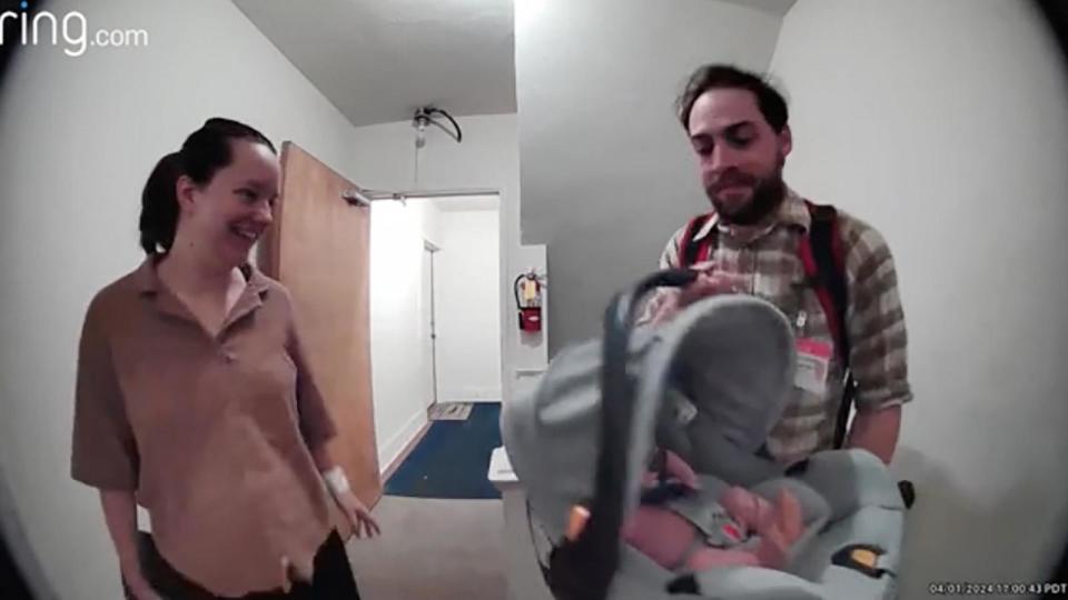 PHOTO: Sydney and Trevor Melton shared pregnancy updates with their neighbor Katie Brooke Newton through Newton’s home doorbell camera. Newton’s TikTok video of the updates has since gone viral. (Courtesy of Katie Brooke Newton)