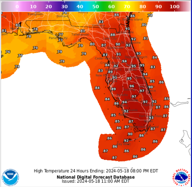 A heat advisory is in effect until 8 p.m. on Saturday May 18, 2024 for the Treasure Coast region, according to the National Weather Service in Melbourne.