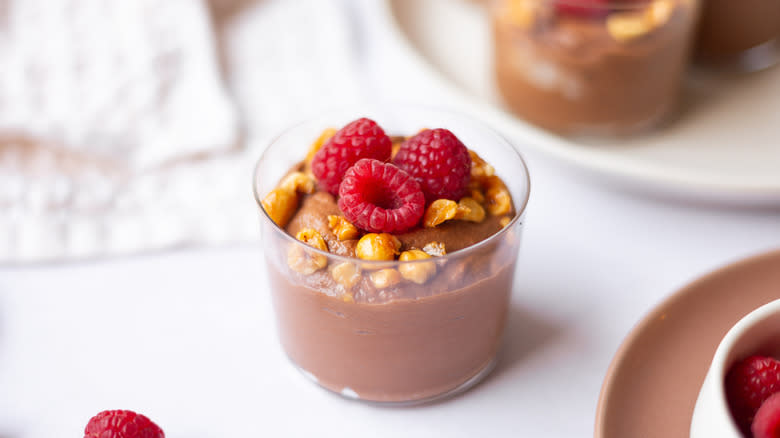 dark chocolate mousse pot in glass 