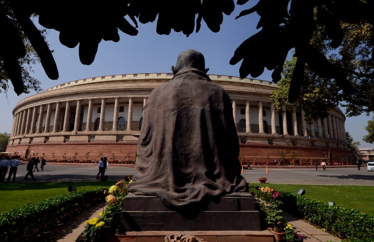 <p>A general view of the Indian Parliament building during the opening of the budget session in New Delhi on February 23, 2016. The session began with the general budget to be tabled on February 29. </p>