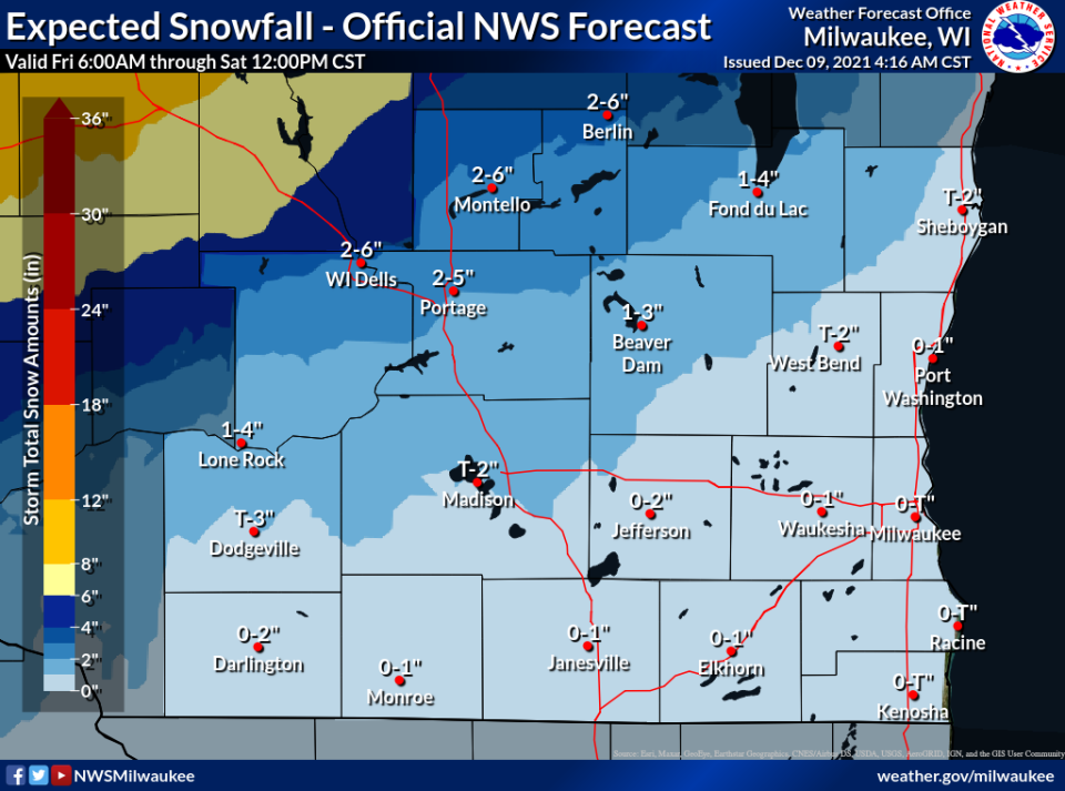 Far southeast Wisconsin, including the Milwaukee metro will see mostly rain Friday into Saturday while areas to the northwest will see snow, some of it heavy at times.