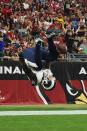 <p>Inside linebacker Alec Ogletree #52 of the Los Angeles Rams flips into the end zone on a 41-yard interception return for a touchdown during the first quarter of the NFL game against the Arizona Cardinals at the University of Phoenix Stadium on December 3, 2017 in Glendale, Arizona. (Photo by Norm Hall/Getty Images) </p>