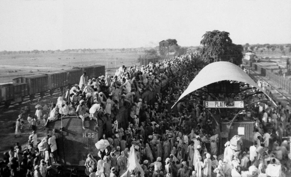 In this Sept, 27, 1947, file photo, Muslim refugees crowd onto a train bound for Pakistan, as it leaves the New Delhi, India area. India has been embroiled in protests since December, when Parliament passed a bill amending the country's citizenship law. (AP Photo, File)