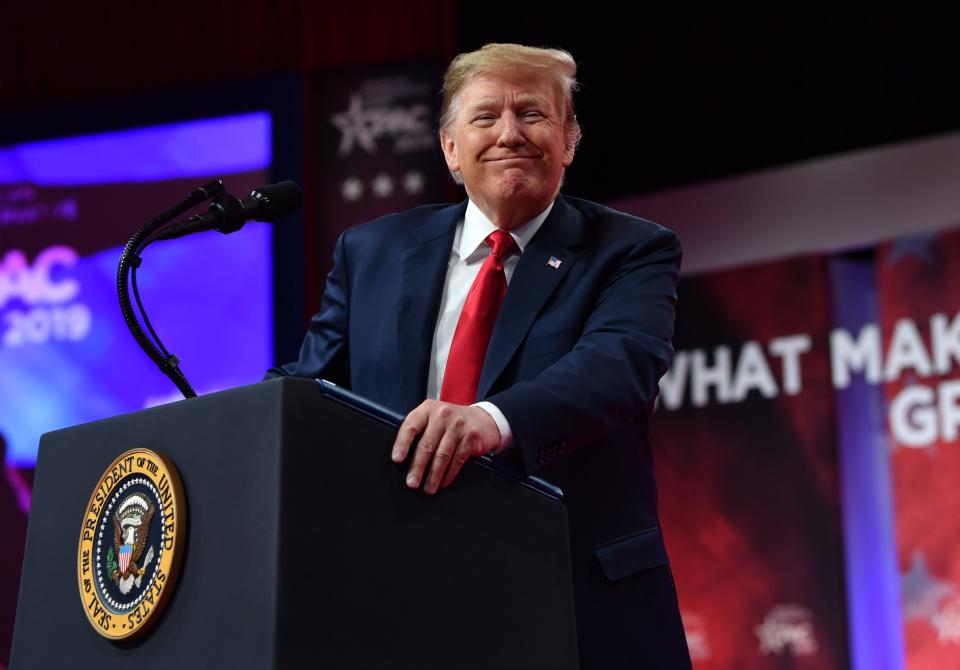 President Donald Trump speaks during the annual Conservative Political Action Conference (CPAC) in National Harbor, Md., on March 2, 2019. (Photo: Nicholas Kamm/AFP/Getty Images)