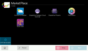 Konica Minolta’s Dispatcher Paragon Cloud Terminal as it appears in the Konica Minolta Marketplace on an MFP panel