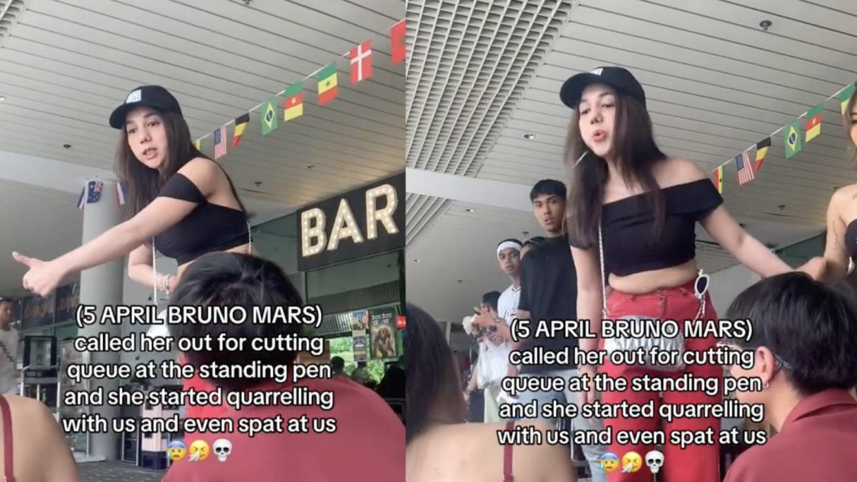 Influencer Una Dembler was caught spitting on camera after arguing with a woman at Bruno Mars' concert in Singapore. (Photo: Tiktok/sabrinasimisai)